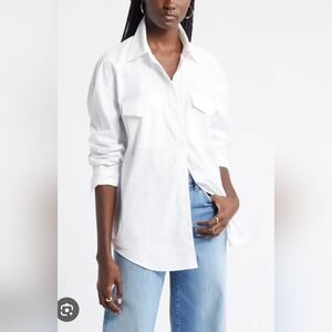 NEW Nordstrom White Poplin Two-Pocket Button-Up Shirt Size XXL 100% Cotton NWT